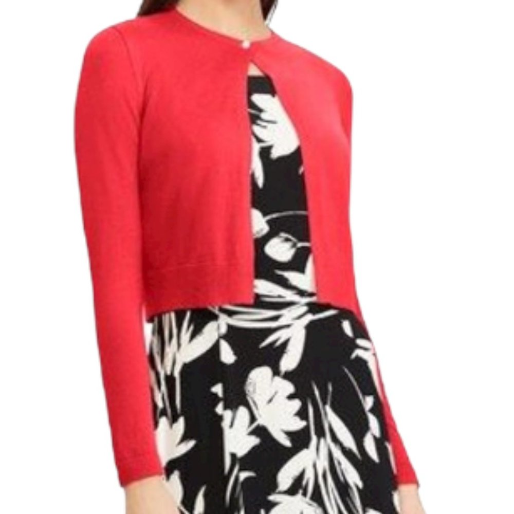 Chaps Red Crop Long Sleeve Cardigan–XS
